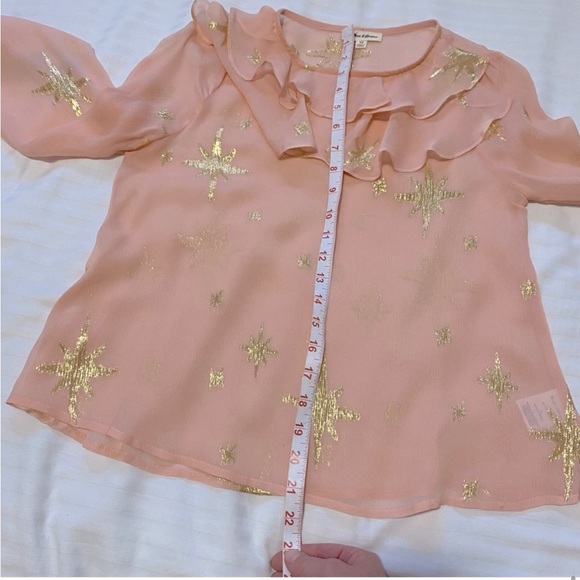 For Love & Lemons Gilded Star Ruffled Sheer Silk Blouse Rose Gold/Pink sz Xsmall - Picture 14 of 14